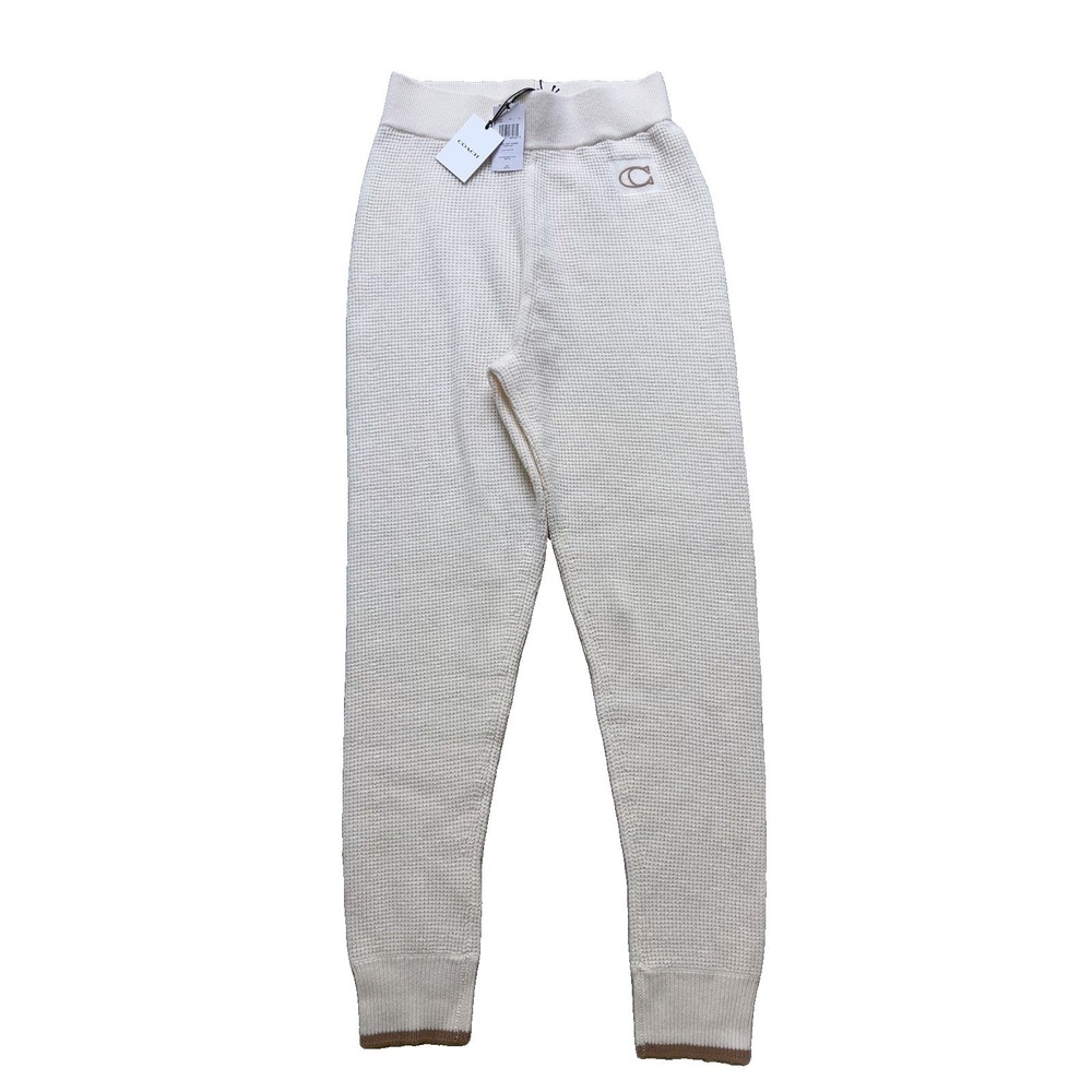COACH Women S Ivory Waffle Knit Loungewear Pants Wool Cashmere Blend NWT $328
